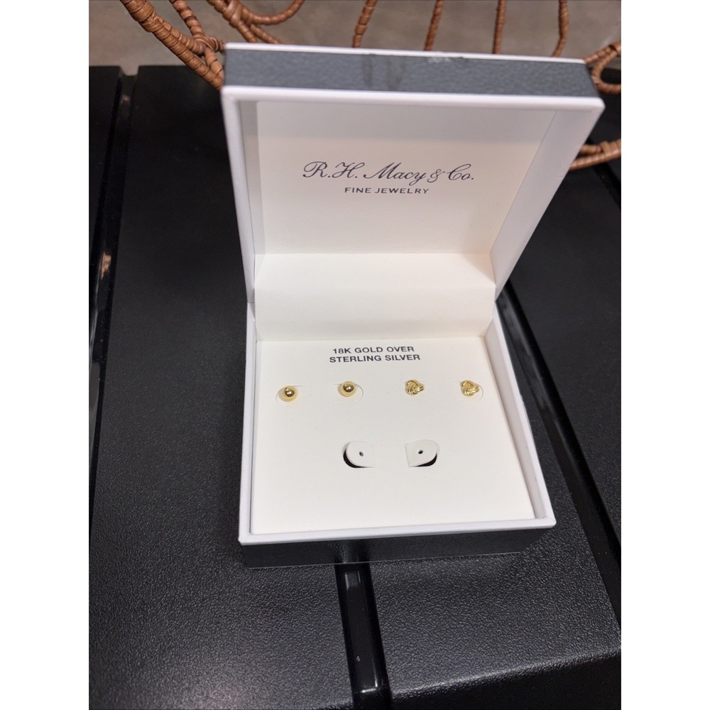 R.H. Macy & Co.‎ 18K Gold Over Sterling Silver Stud Earrings (2 Pairs) NWT